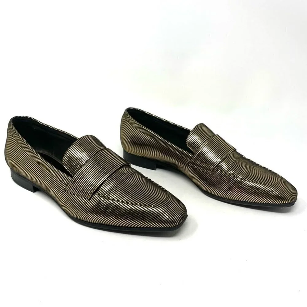 Charles and Keith Black and Gold Metallic Bar Strap Loafer Size 36/ 6 - Picture 2 of 11
